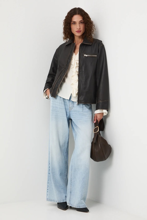 Kurtka biker skórzana damska kolor brązowy brązowy RS25-KUD407