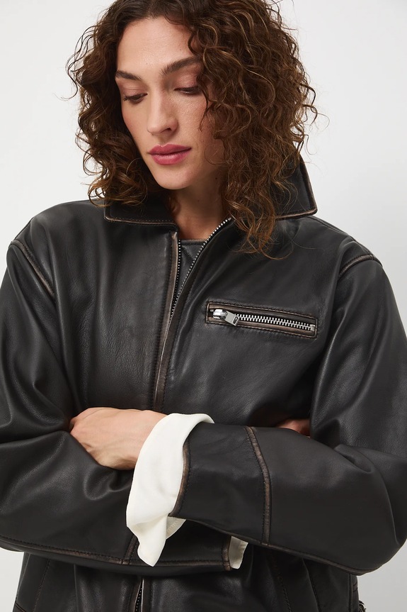 Kurtka biker skórzana damska kolor brązowy RS25-KUD407 brązowy