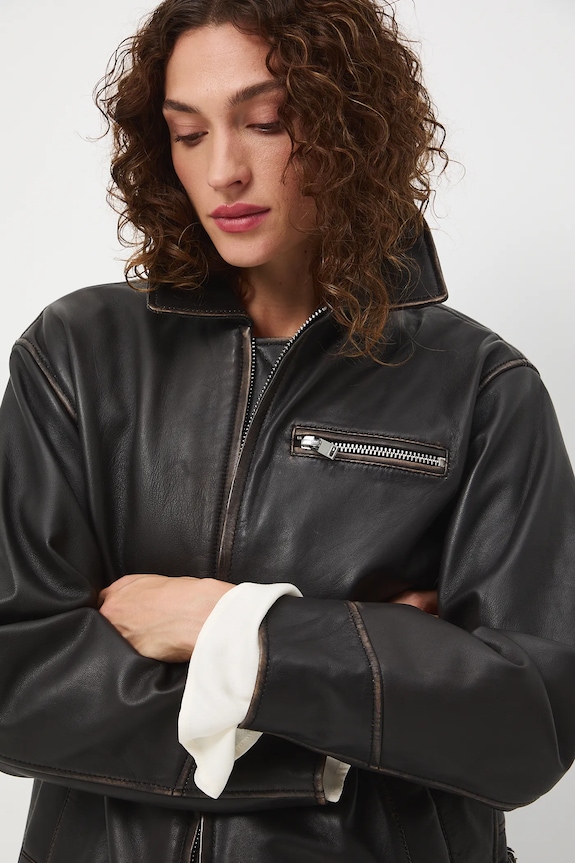 Kurtka biker skórzana damska kolor brązowy RS25-KUD407 brązowy