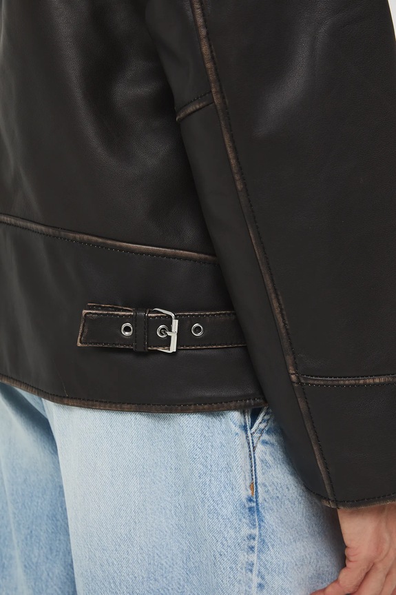 Kurtka biker skórzana damska kolor brązowy RS25-KUD407