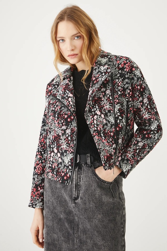 Kurtka biker damska żakardowa kolor multicolor nieocieplane multicolor RS25-KUD409