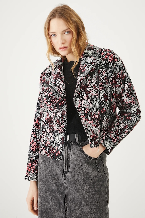Kurtka biker damska żakardowa kolor multicolor nieocieplane multicolor RS25-KUD409