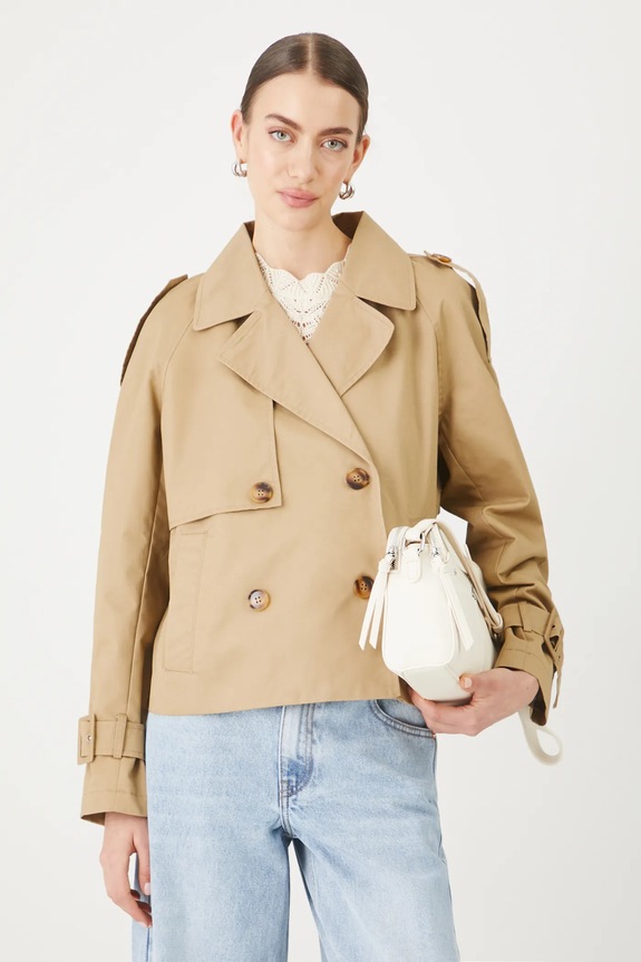 Krátký trenčkot jednobarevný zelená barva bez kapuce zelená RS25-KUD410