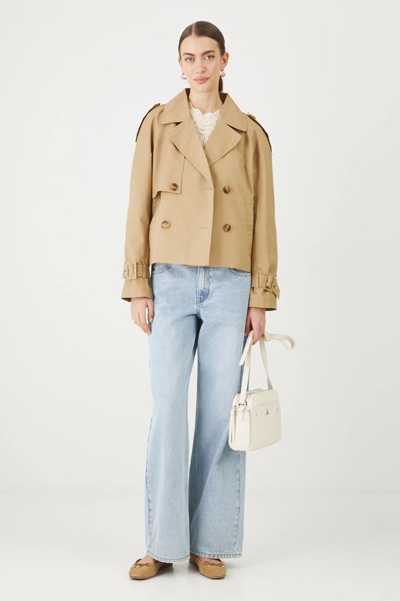 Krátký trenčkot jednobarevný zelená barva RS25-KUD410 zelená RS25