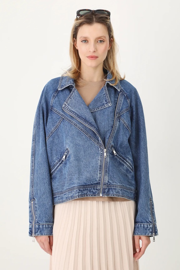 Bavlněná džínová bunda dámská modrá barva bez kapuce modrá RS25.KUD506