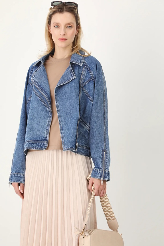 Bavlněná džínová bunda dámská modrá barva modrá RS25.KUD506