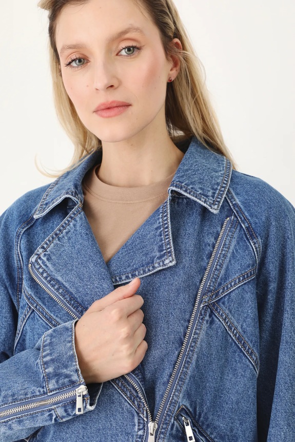Bavlněná džínová bunda dámská modrá barva RS25.KUD506 modrá