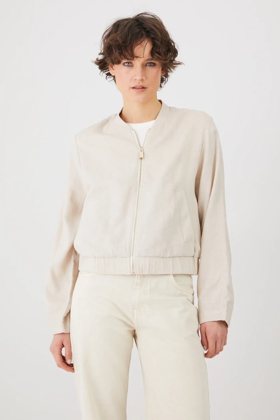 Kurtka z lnem damska gładka kolor beżowy RS25-KUD701 beżowy RS25