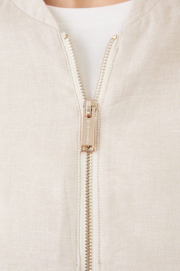 Kurtka z lnem damska gładka kolor beżowy RS25-KUD701 beżowy