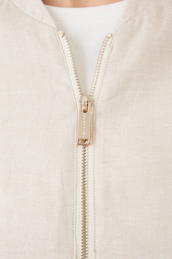 Kurtka z lnem damska gładka kolor beżowy RS25-KUD701 beżowy