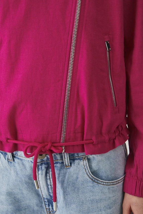 Lněná bomber bunda hladký povrch růžová barva RS25-KUD804 růžová