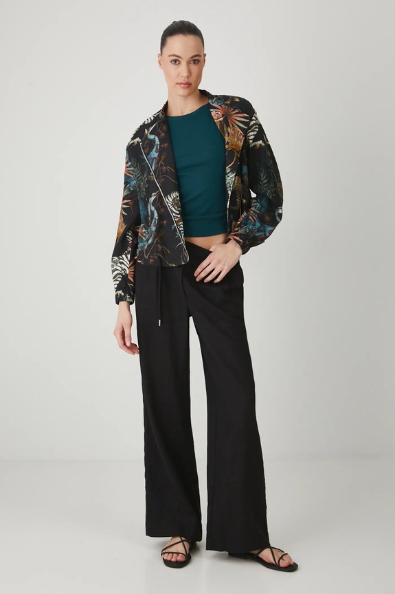 Kurtka bomber z lnem wzorzysta kolor multicolor nieocieplane multicolor RS25-KUD804