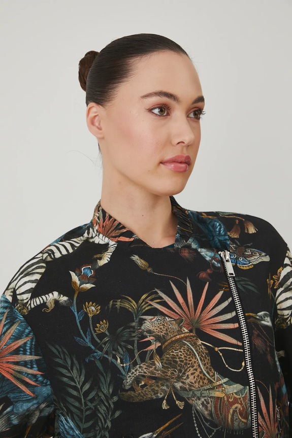 Kurtka bomber z lnem wzorzysta kolor multicolor multicolor RS25-KUD804