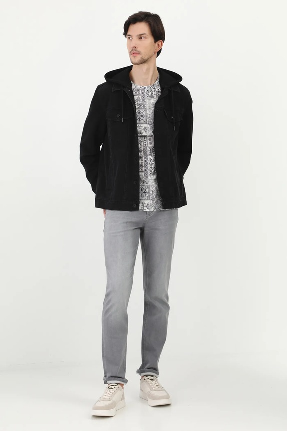 Kurtka jeansowa bawełniana męska z kapturem kolor czarny RS25.KUM400 czarny RS25