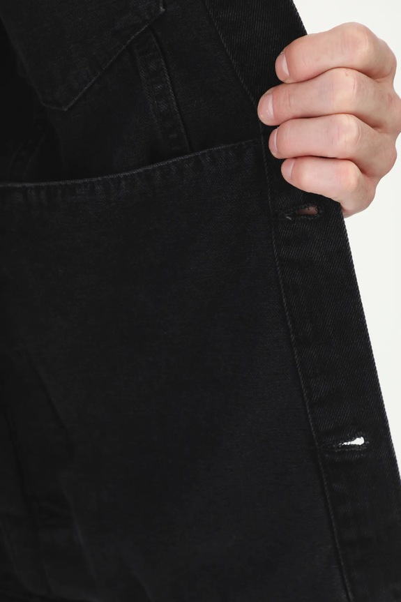 Kurtka jeansowa bawełniana męska z kapturem kolor czarny RS25.KUM400