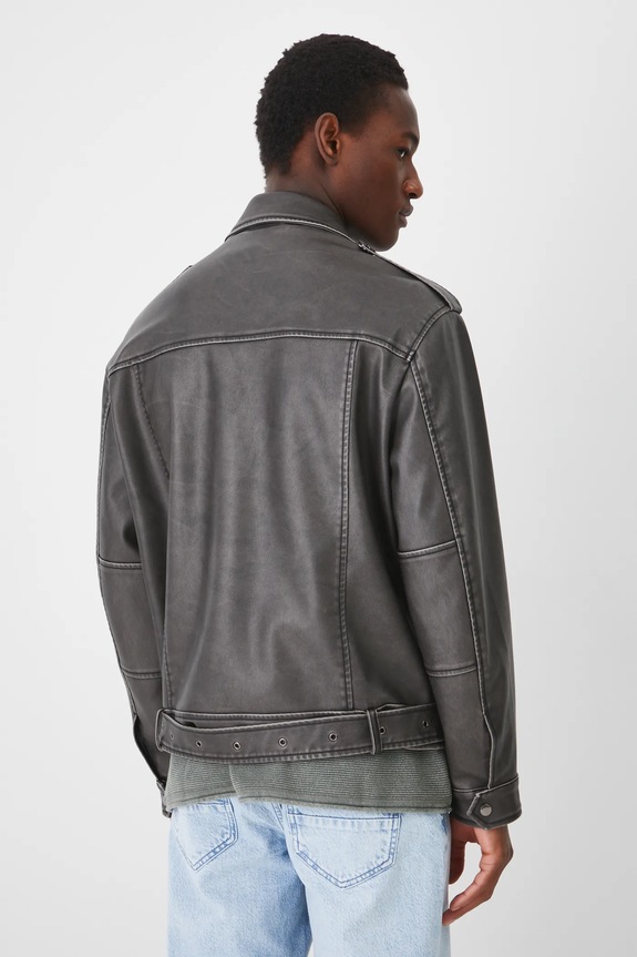 Odzież Kurtka biker męska z imitacji skóry kolor szary RS25-KUM404 szary