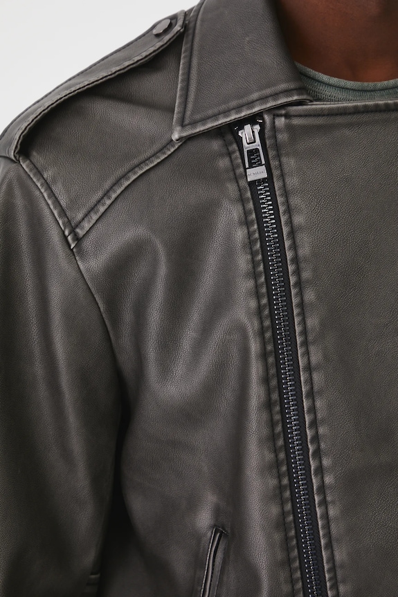 Kurtka biker męska z imitacji skóry kolor szary RS25-KUM404