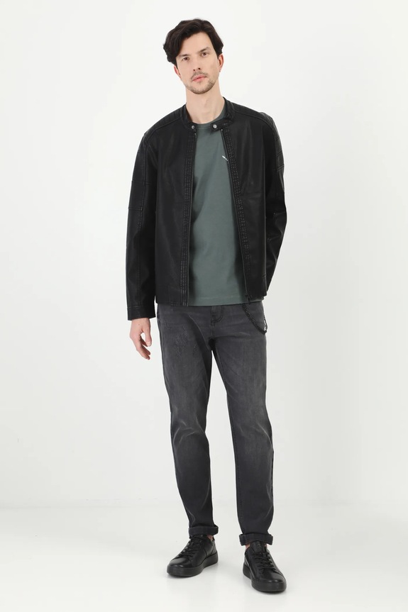 Motorkárska bunda pánska z ekologickej kože čierna farba RS25-KUM411 čierna RS25