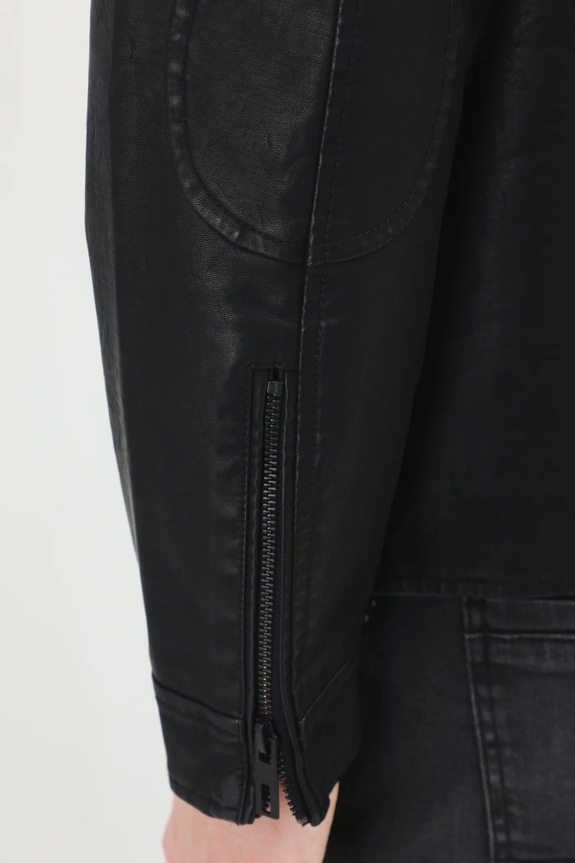 Motorkárska bunda pánska z ekologickej kože čierna farba RS25-KUM411 čierna