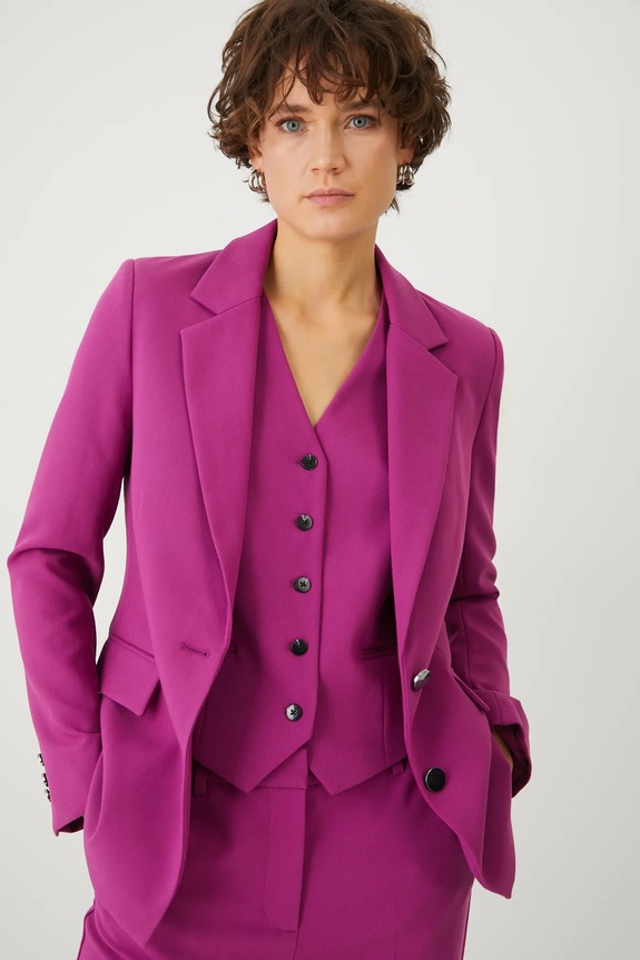 Marynarka damska regular gładka kolor różowy różowy RS25-KZD101