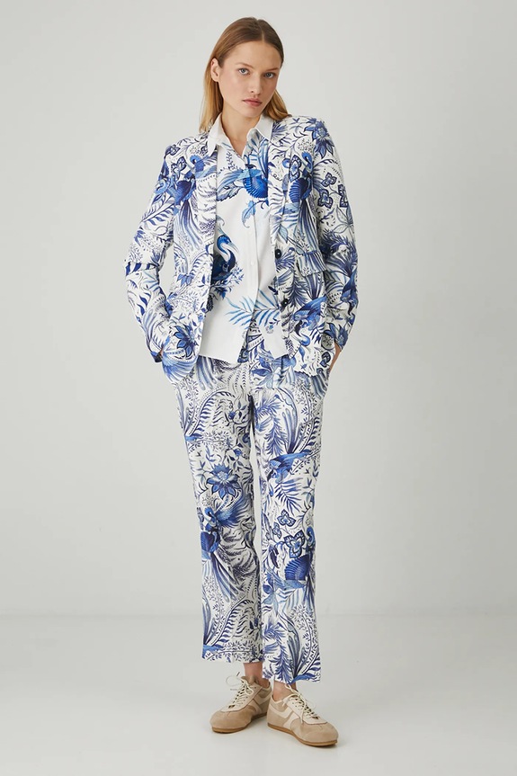 Marynarka z domieszką lnu damska wzorzysta kolor biały RS25-KZD700 biały RS25