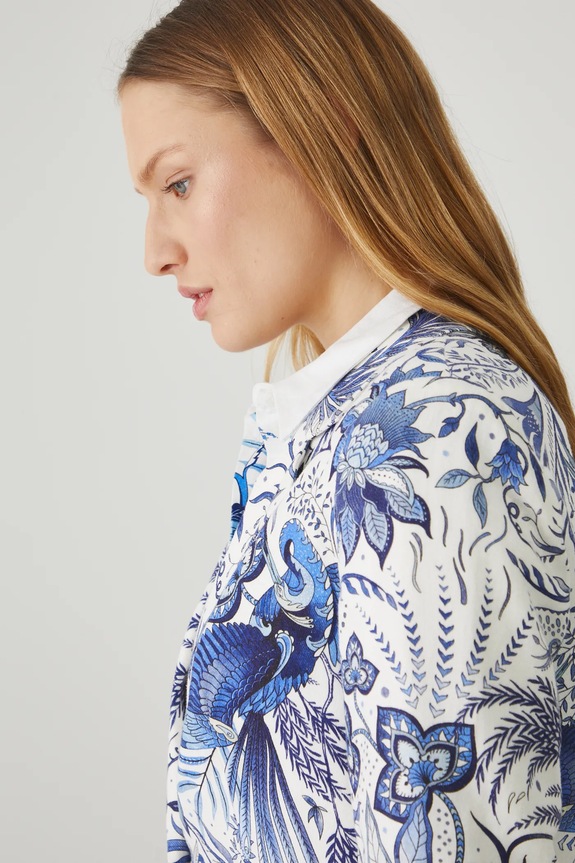 Marynarka z domieszką lnu damska wzorzysta kolor biały biały RS25-KZD700