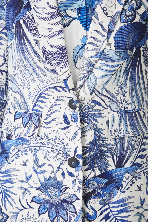 Marynarka z domieszką lnu damska wzorzysta kolor biały RS25-KZD700 biały