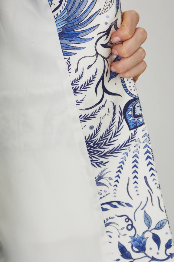 Marynarka z domieszką lnu damska wzorzysta kolor biały RS25-KZD700