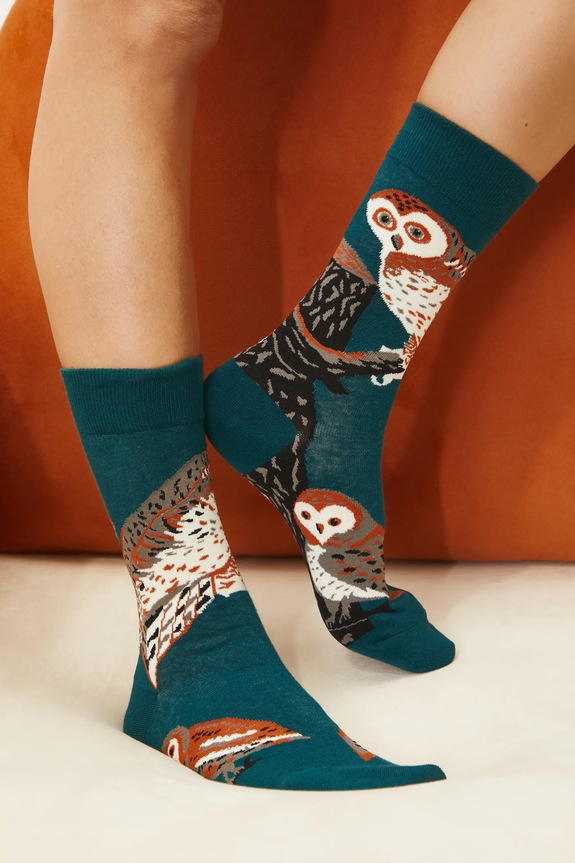 Skarpetki bawełniane damskie w sowy (2-pack) kolor multicolor aplikacja multicolor RS25.LGD106
