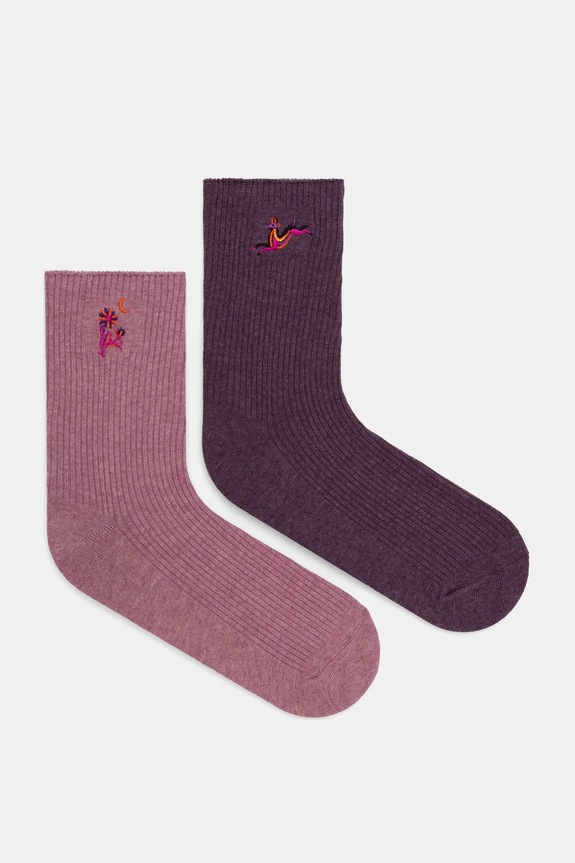 Skarpetki bawełniane damskie z ozdobnym haftem z motywem roślinnym i zwierzęcym (2-pack) kolor multicolor RS25.LGD108 multicolor RS25