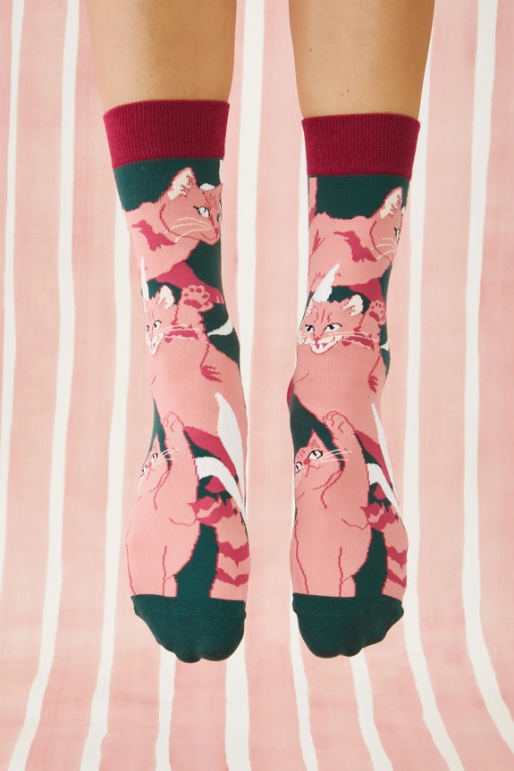 Bavlnené ponožky s motívom mačiek (2-pack) viac farieb dlhé ponožky viacfarebná RS25.LGD205