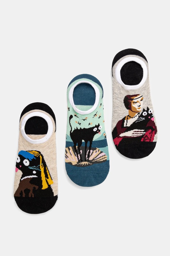 Skarpetki bawełniane damskie z kolekcji Dzień Kota (3-pack) kolor multicolor skarpetki długie multicolor RS25.LGD350