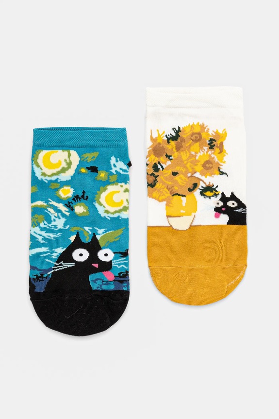 Skarpetki bawełniane damskie z kolekcji Dzień Kota (2-pack) kolor multicolor skarpetki długie multicolor RS25.LGD351