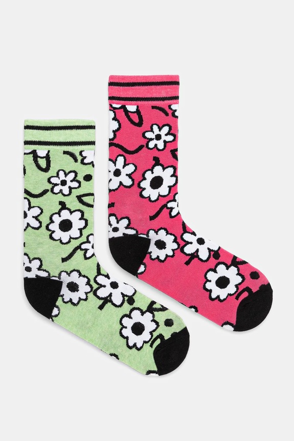 Skarpetki (2-pack) bawełniane damskie w kwiaty kolor multicolor RS25.LGD407 multicolor RS25