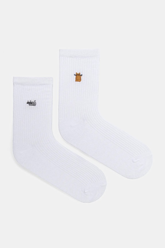 Skarpetki z ozdobnym haftem w koty (2-pack) kolor biały skarpetki długie biały RS25.LGD410