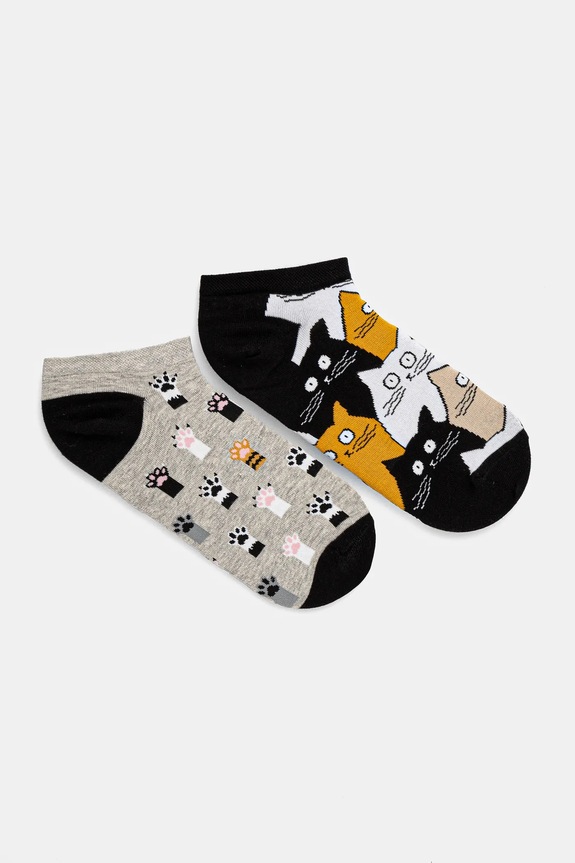 Skarpetki bawełniane damskie w koty (2-pack) kolor multicolor skarpetki krótkie multicolor RS25.LGD512