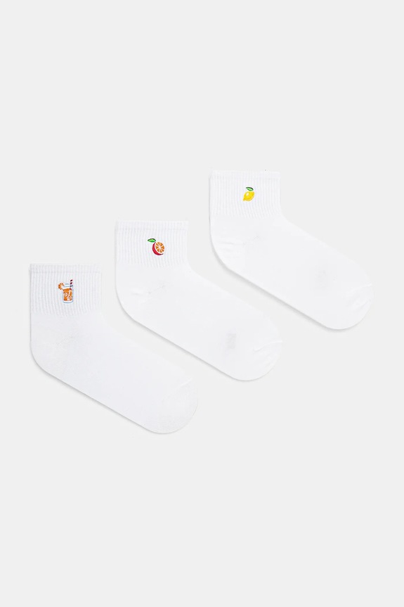 Skarpetki bawełniane damskie z ozdobnym haftem (3-pack) kolor biały skarpetki długie biały RS25-LGD606