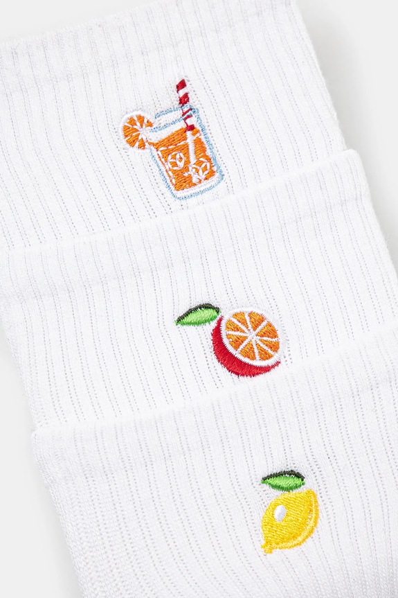 Skarpetki bawełniane damskie z ozdobnym haftem (3-pack) kolor biały RS25-LGD606 biały RS25