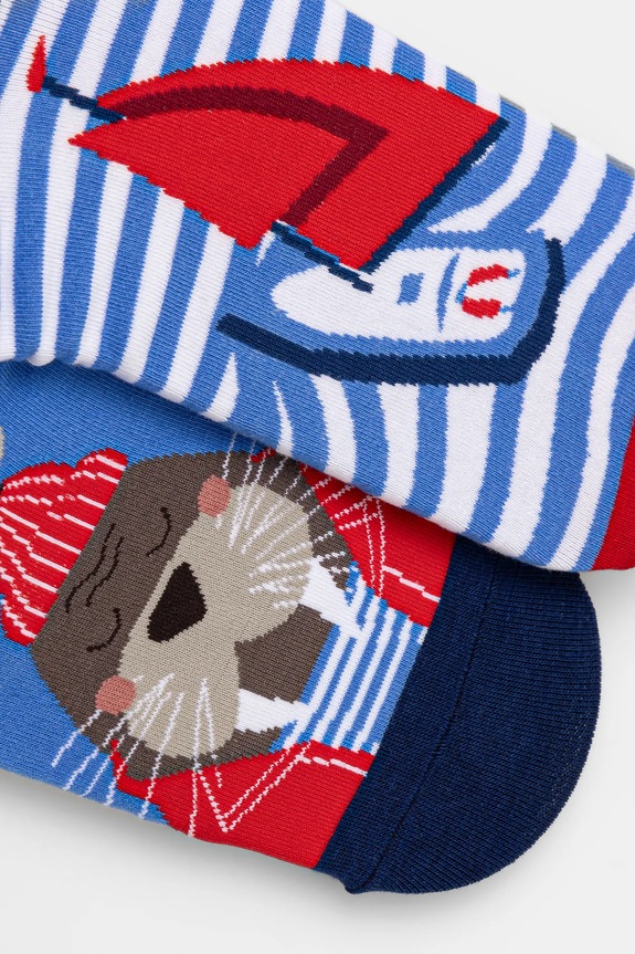 Odzież Skarpetki (2-pack) bawełniane męskie z motywem morskim kolor multicolor RS25-LGM201 multicolor