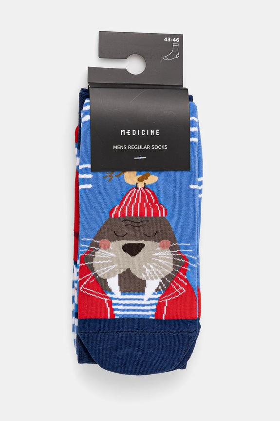 Skarpetki (2-pack) bawełniane męskie z motywem morskim kolor multicolor multicolor RS25-LGM201