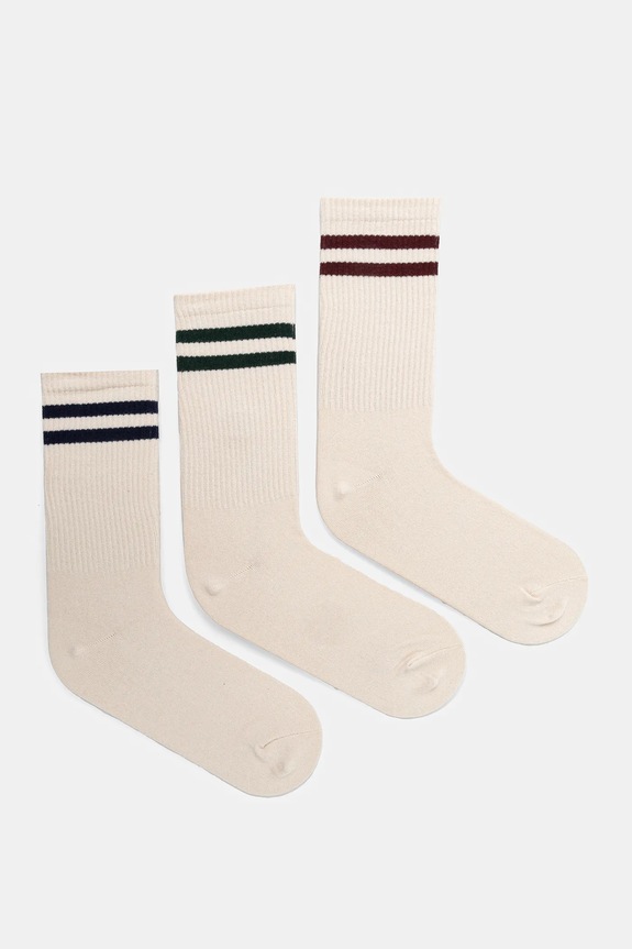 Skarpetki bawełniane męskie z paskami (3-pack) kolor beżowy pasy beżowy RS25-LGM411