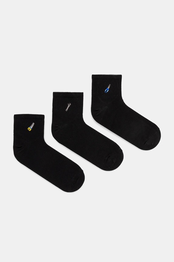 Skarpetki bawełniane męskie z ozdobnym haftem (3-pack) kolor czarny skarpetki długie czarny RS25.LGM611