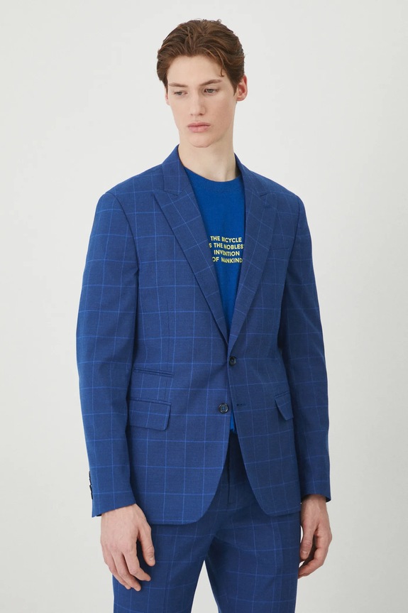Sako slim, károvaný vzor modrá barva látka modrá RS25-MKM622