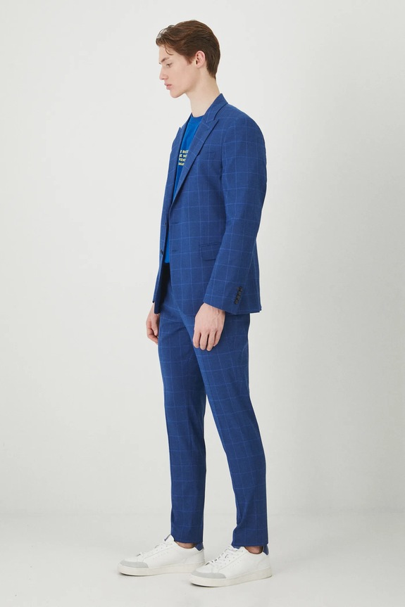 Sako slim, károvaný vzor modrá barva RS25-MKM622 modrá RS25