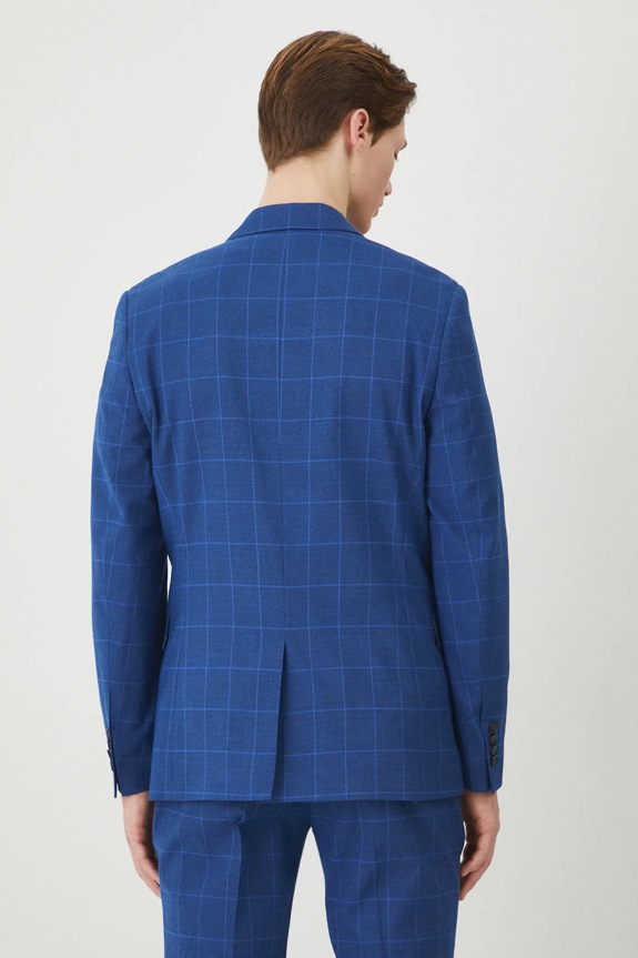 Oblečení Sako slim, károvaný vzor modrá barva RS25-MKM622 modrá