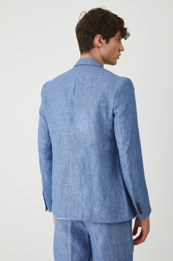 Marynarka lniana męska dwurzędowa melanżowa kolor niebieski RS25-MKM922 niebieski RS25