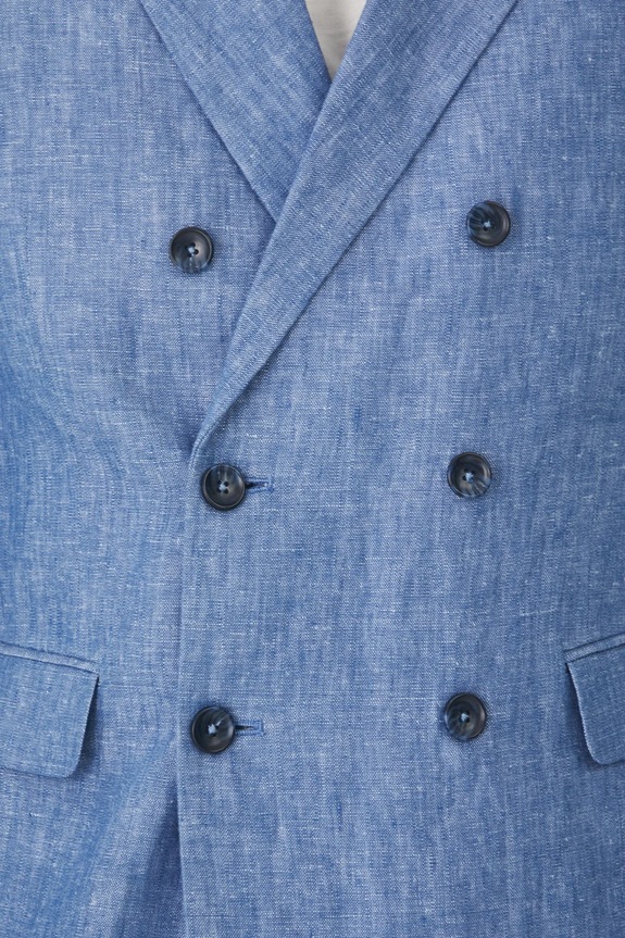 Marynarka lniana męska dwurzędowa melanżowa kolor niebieski niebieski RS25-MKM922