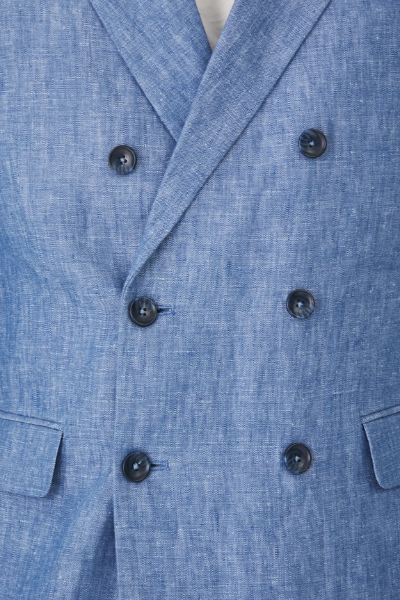 Marynarka lniana męska dwurzędowa melanżowa kolor niebieski niebieski RS25-MKM922