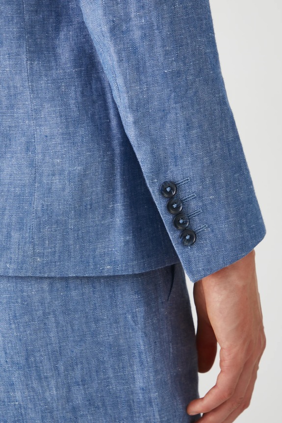 Marynarka lniana męska dwurzędowa melanżowa kolor niebieski RS25-MKM922 niebieski