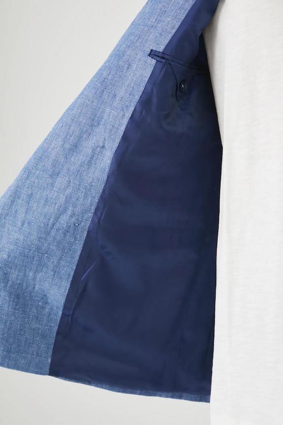 Marynarka lniana męska dwurzędowa melanżowa kolor niebieski RS25-MKM922